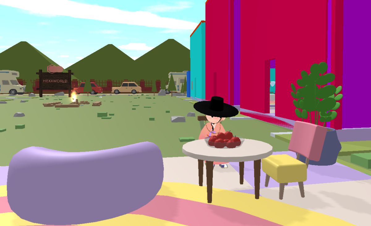 Campsite theme in My World, in a hanbok outfit